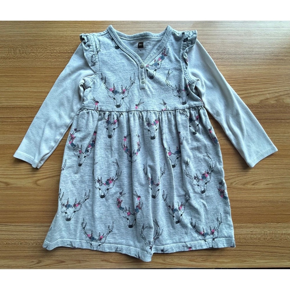 Tea Collection Deer Ruffle Dress Size 4 - Picture 2 of 4